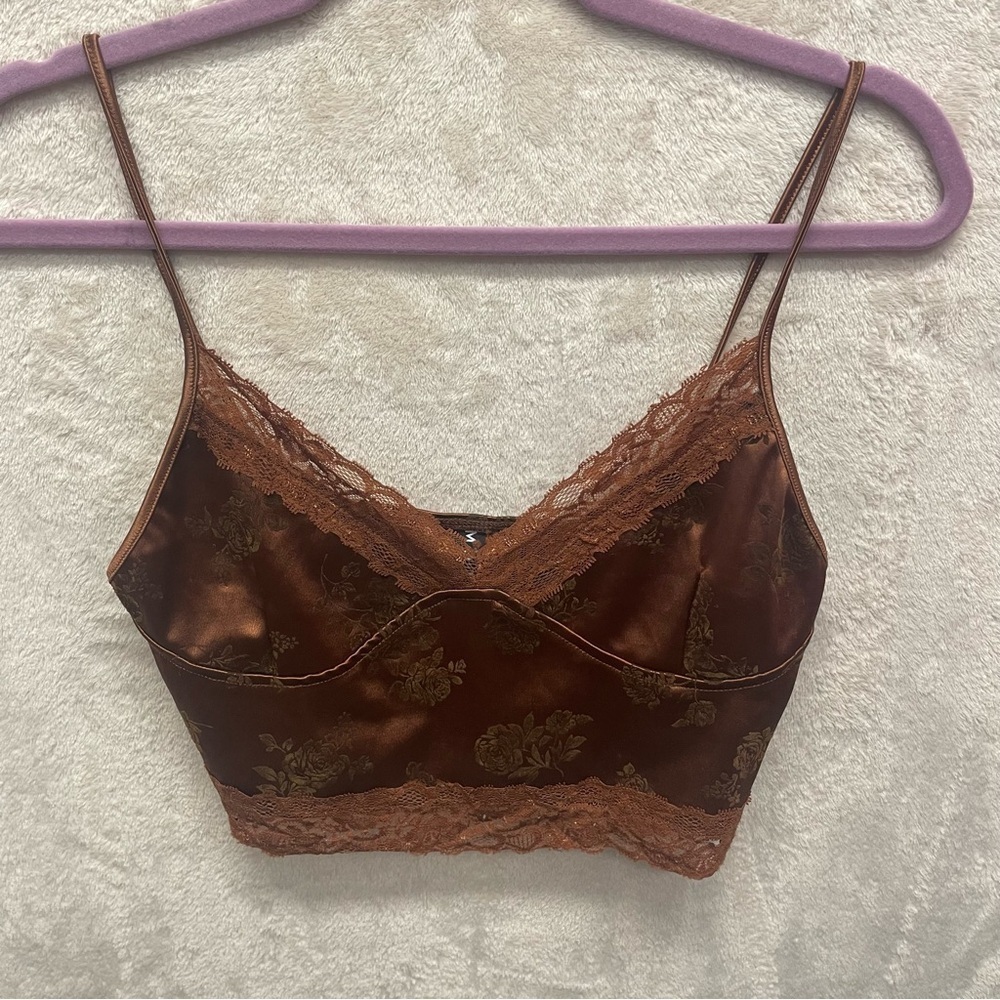 Motel rocks women’s brown satin cami babydoll crop top women’s medium - Picture 4 of 5
